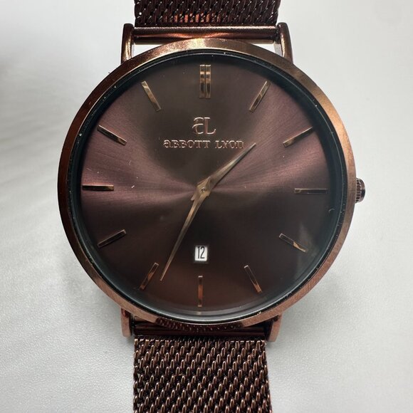 Abbott Lyon Watch Women Brown 40MM Round Case Date Window Mesh Band New Battery - Picture 1 of 12